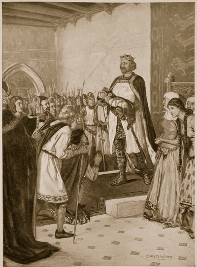 Re Edoardo I presenta il suo figlio neonato Edoardo ai capi gallesi nel castello di Caernarfon come loro Principe di Galles da Charles Daniel Ward